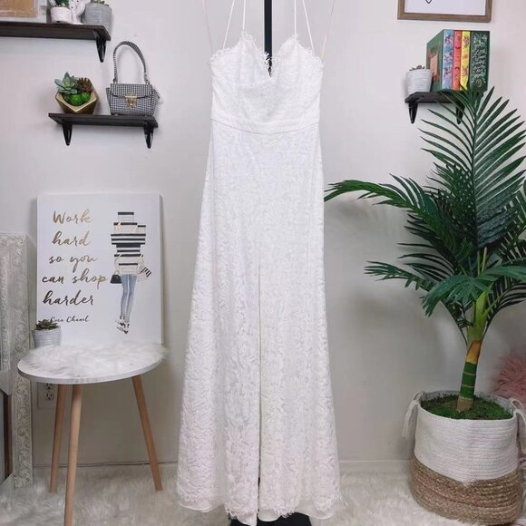 Fame and Partners White All Lace Jumpsuit